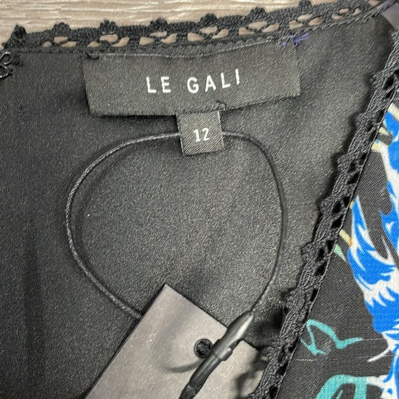 NWT Le Gali Black Floral Chiffon Flutter Bell Sleeve V-Neck Dress 12 - Picture 14 of 16